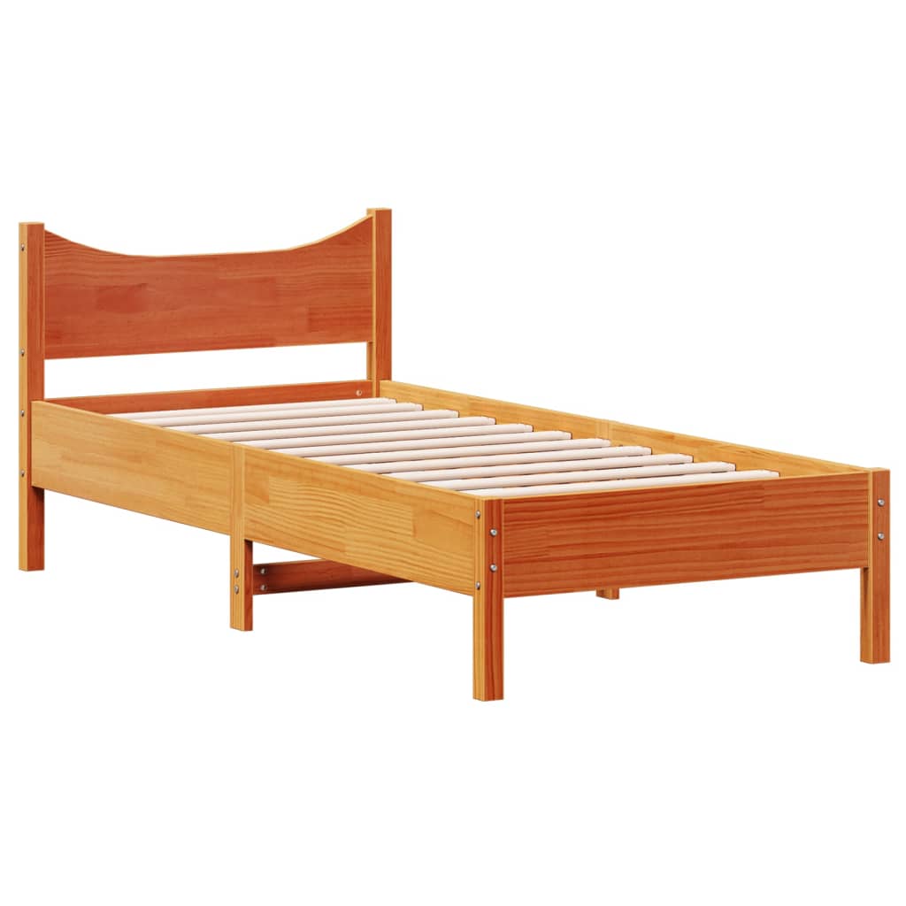 vidaXL Bed Frame without Mattress Wax Brown 75x190 cm Small Single Solid Wood Pine 3