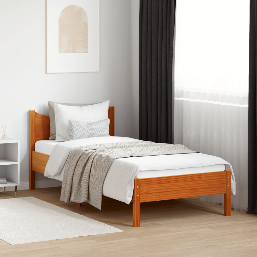 vidaXL Bed Frame without Mattress Wax Brown 75x190 cm Small Single Solid Wood Pine 1