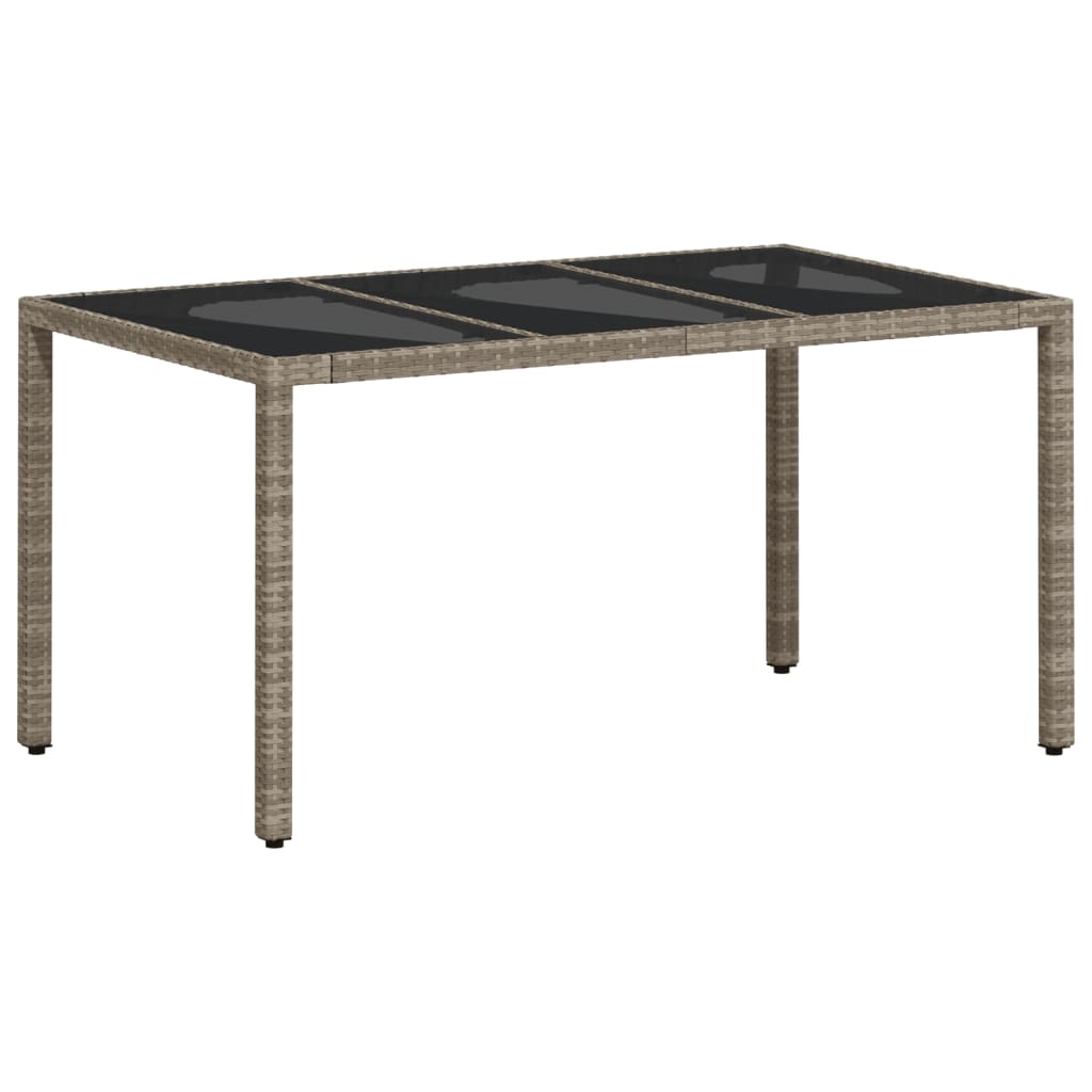 Garden Table with Glass Top 150x90x75 cm Poly Rattan Light grey