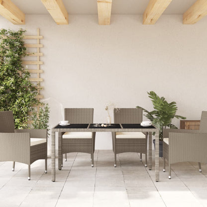 Garden Table with Glass Top 150x90x75 cm Poly Rattan Light grey