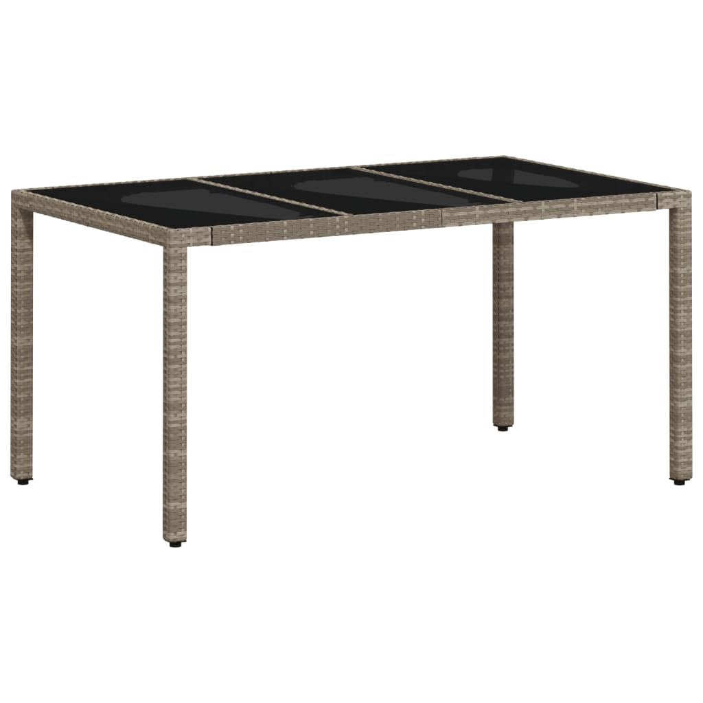Garden Table with Glass Top 150x90x75 cm Poly Rattan Light grey
