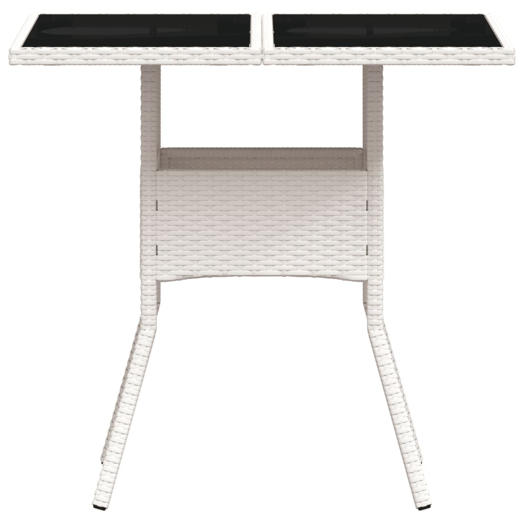 vidaXL Garden Table with Glass Top White 80x80x75 cm Poly Rattan 5
