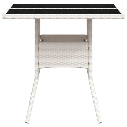 vidaXL Garden Table with Glass Top White 80x80x75 cm Poly Rattan 6