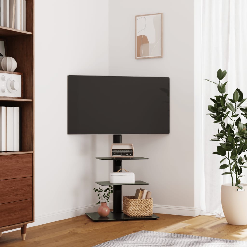 vidaXL Corner TV Stand 3-Tiers for 32-65 Inch Black 1