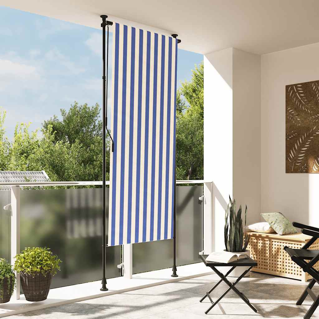 vidaXL Outdoor Roller Blind Blue and White 100x270 cm Fabric&Steel 1