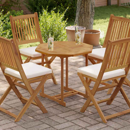 vidaXL Table Top Octagonal Solid Wood Teak set up with four chairs outdoors