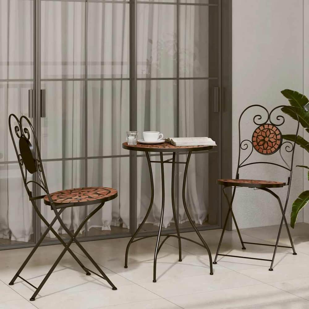 3 Piece Bistro Set Ceramic Tile Terracotta Round table