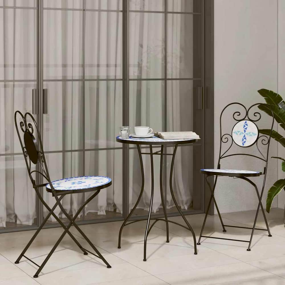 3 Piece Bistro Set Ceramic Tile Blue and white Round table