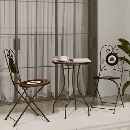 3 Piece Bistro Set Ceramic Tile Terracotta and black Round table
