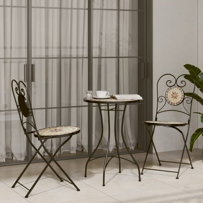 3 Piece Bistro Set Ceramic Tile Terracotta and white Round table