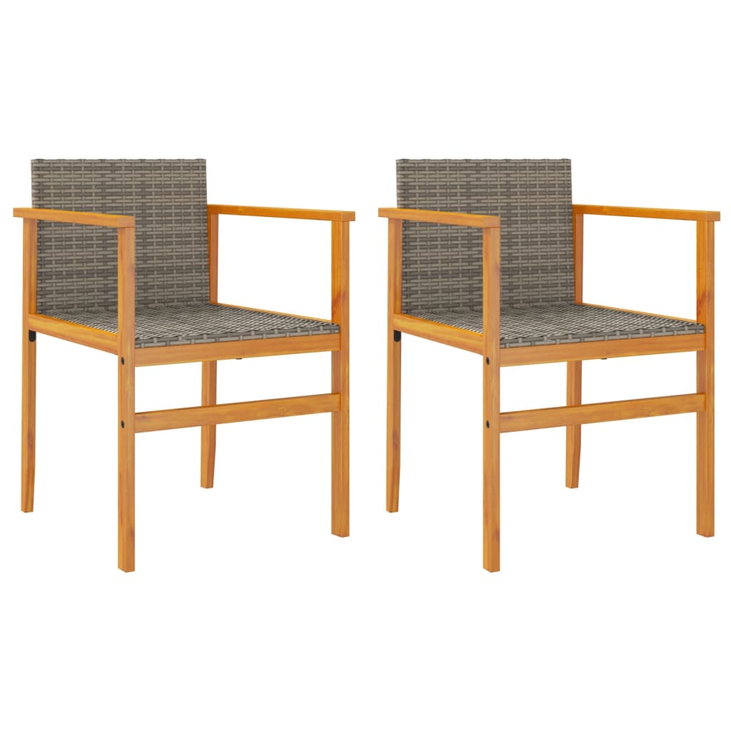vidaXL Garden Chairs 2 pcs Grey Poly Rattan&Solid Wood 2