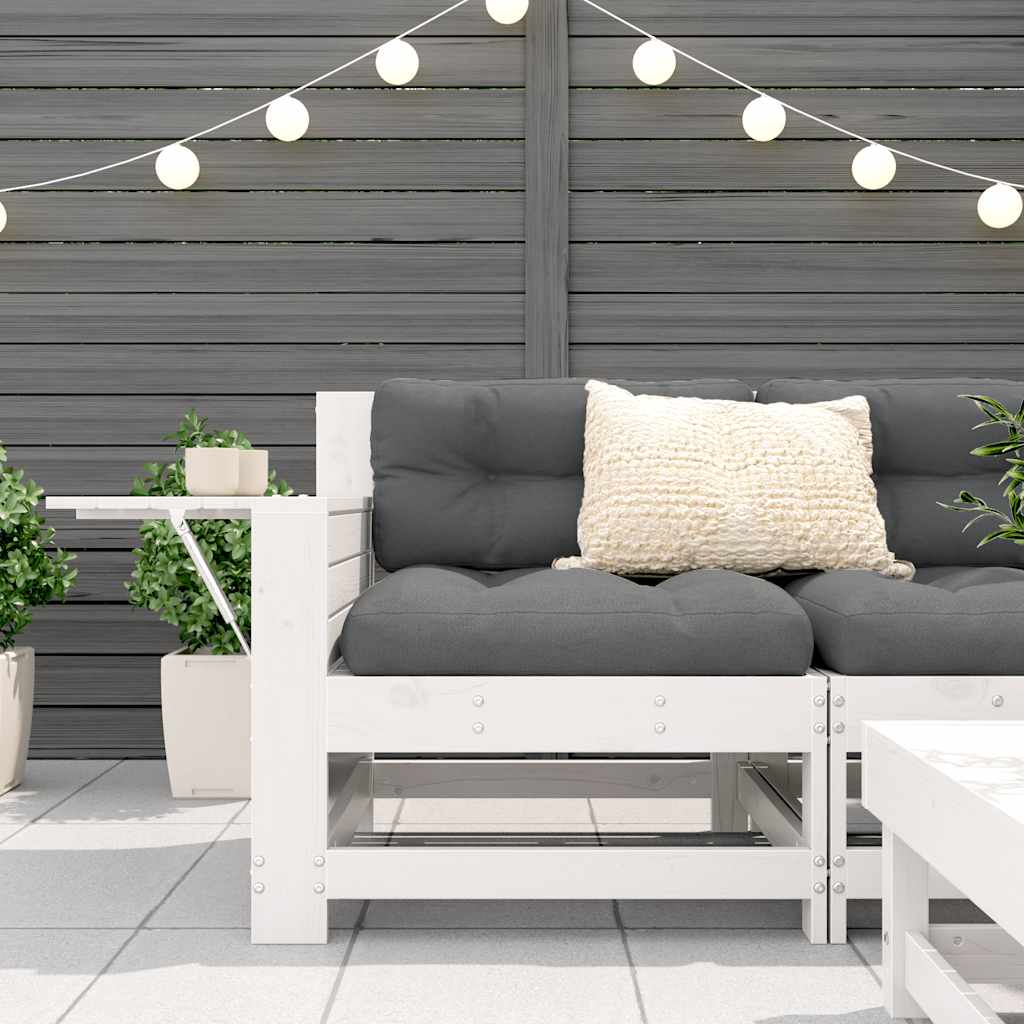 vidaXL Garden Armrest Sofa with Side Table White Solid Wood Pine 3