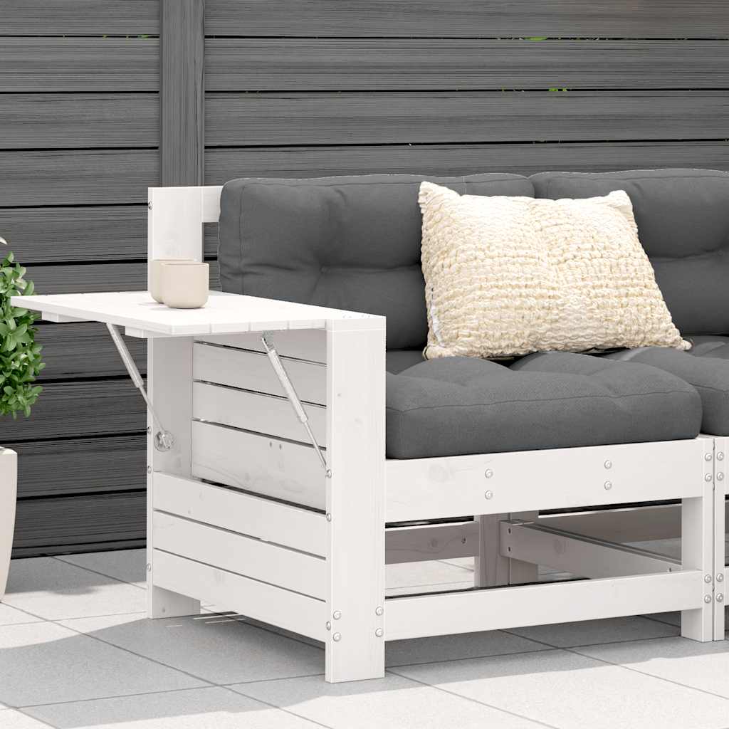 vidaXL Garden Armrest Sofa with Side Table White Solid Wood Pine 1