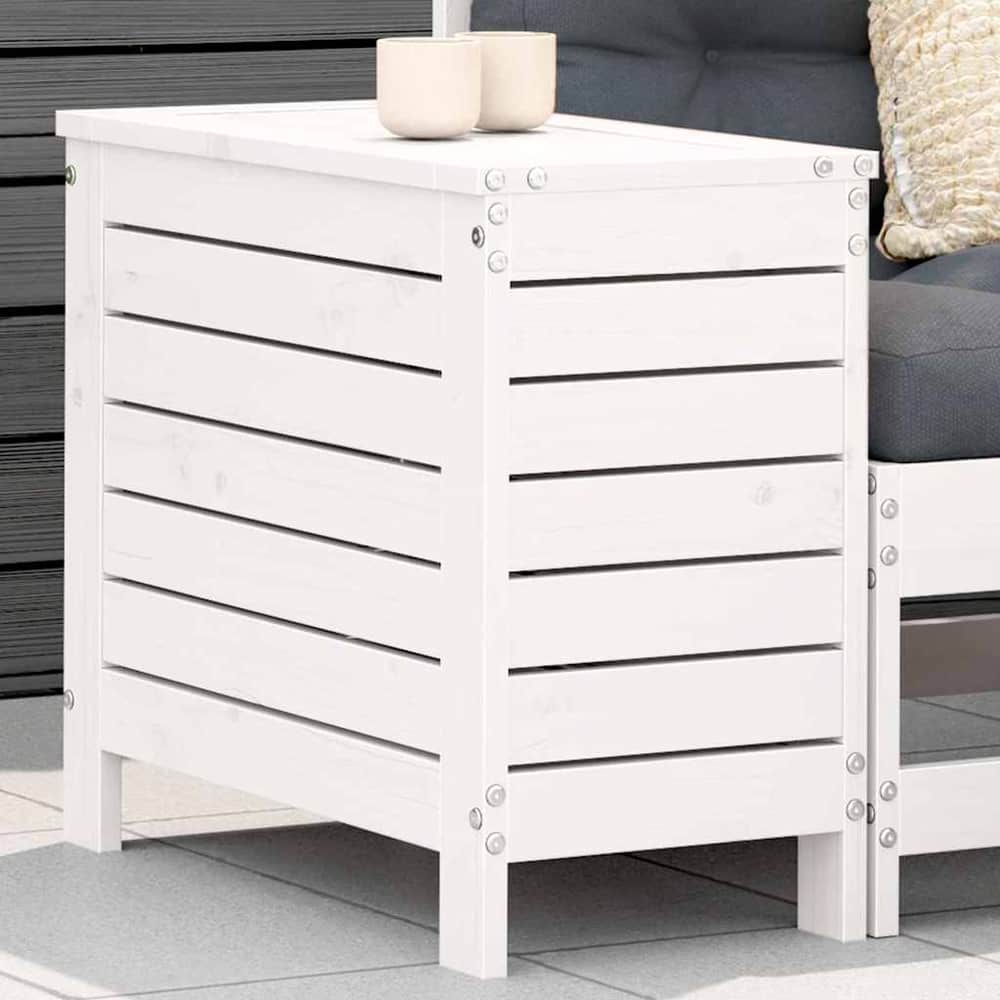 White 100x50x75 cm Solid Wood Pine White Pinewood Tall footstool with storage