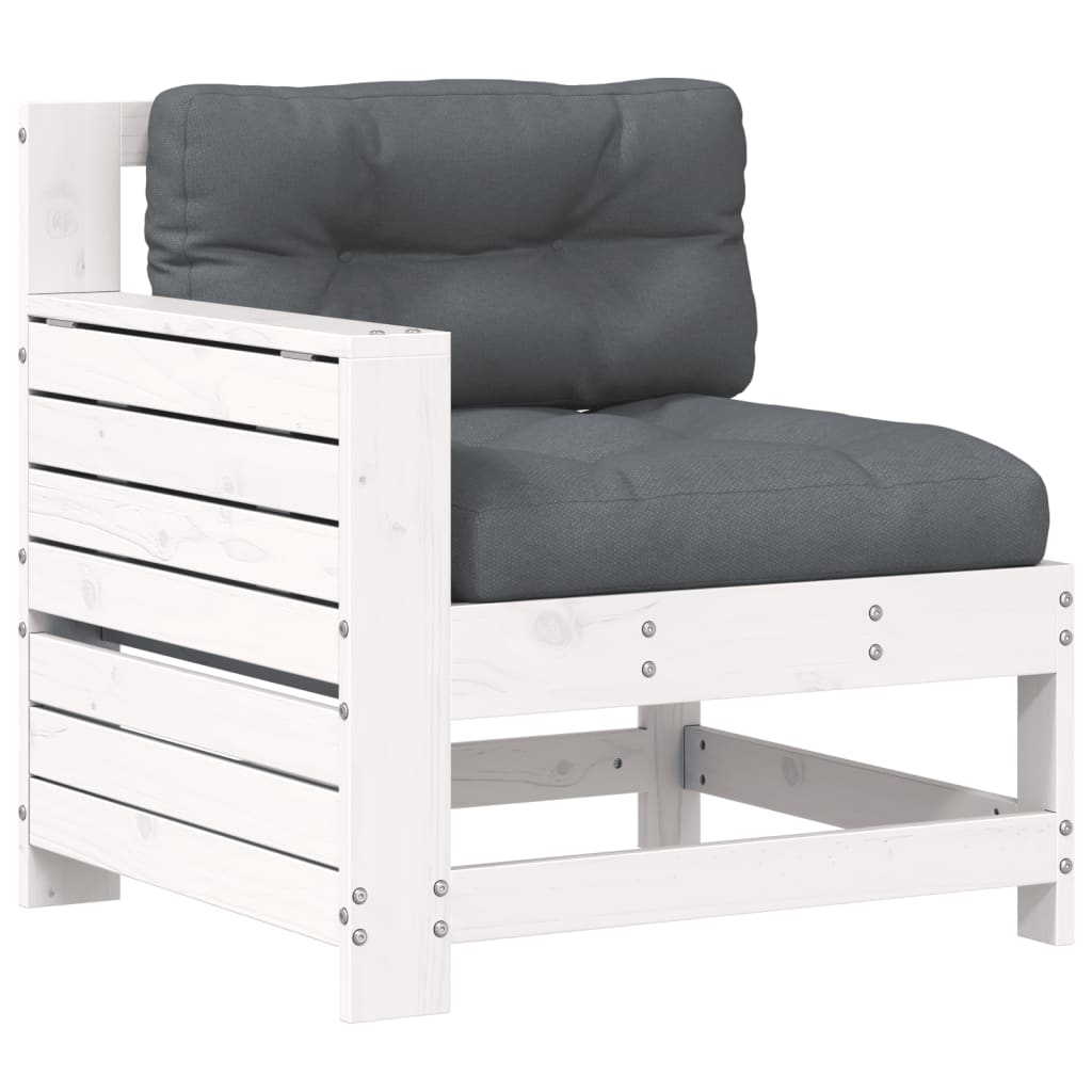 vidaXL Garden Armrest Sofa with Cushion White Solid Wood Pine 2