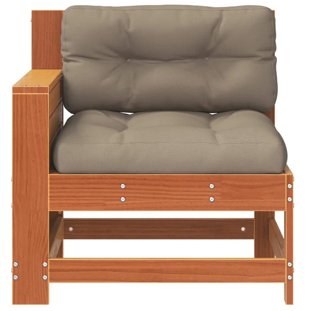 vidaXL Garden Armrest Sofa with Cushion Wax Brown Solid Wood Pine 4