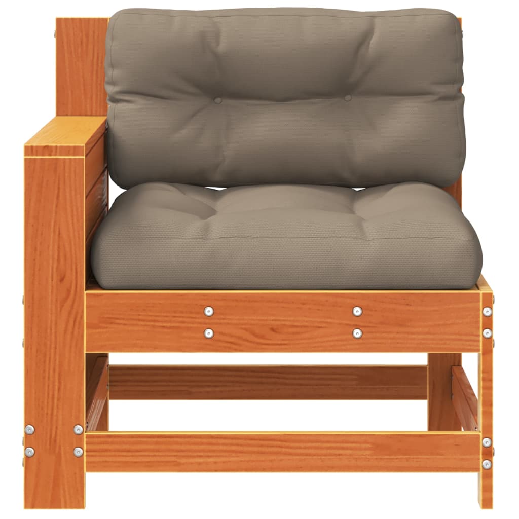 vidaXL Garden Armrest Sofa with Cushion Wax Brown Solid Wood Pine 4