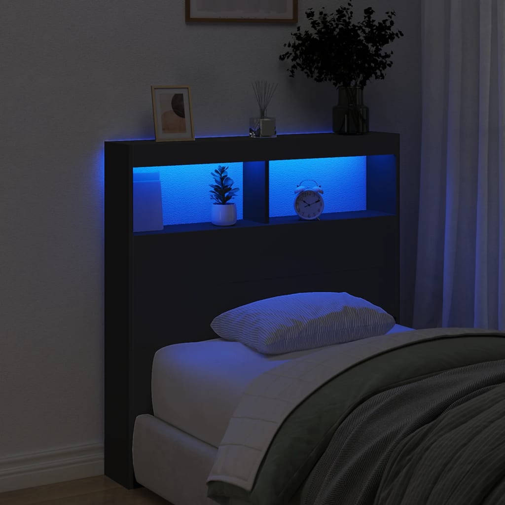 vidaXL Headboard Cabinet with LED Black 100x17x102 cm 4
