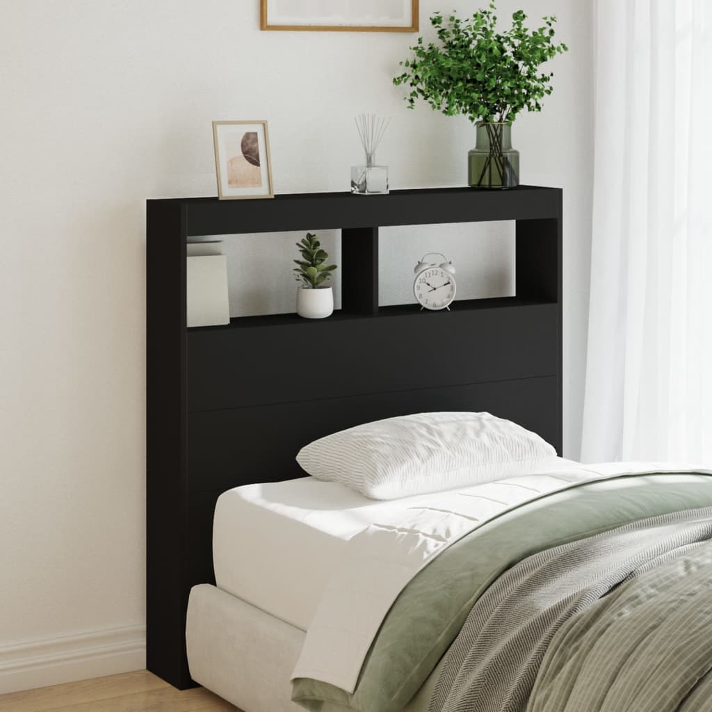 vidaXL Headboard Cabinet with LED Black 100x17x102 cm 1