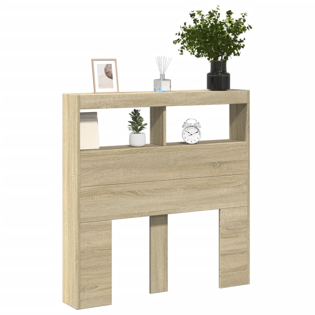 vidaXL Headboard Cabinet with LED Sonoma Oak 100x17x102 cm 5
