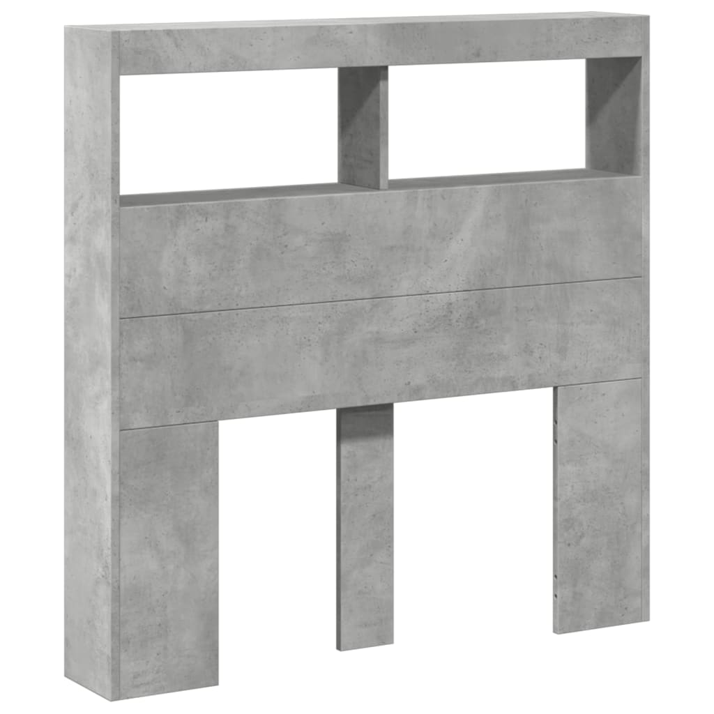 vidaXL Headboard Cabinet with LED Concrete Grey 100x17x102 cm 3
