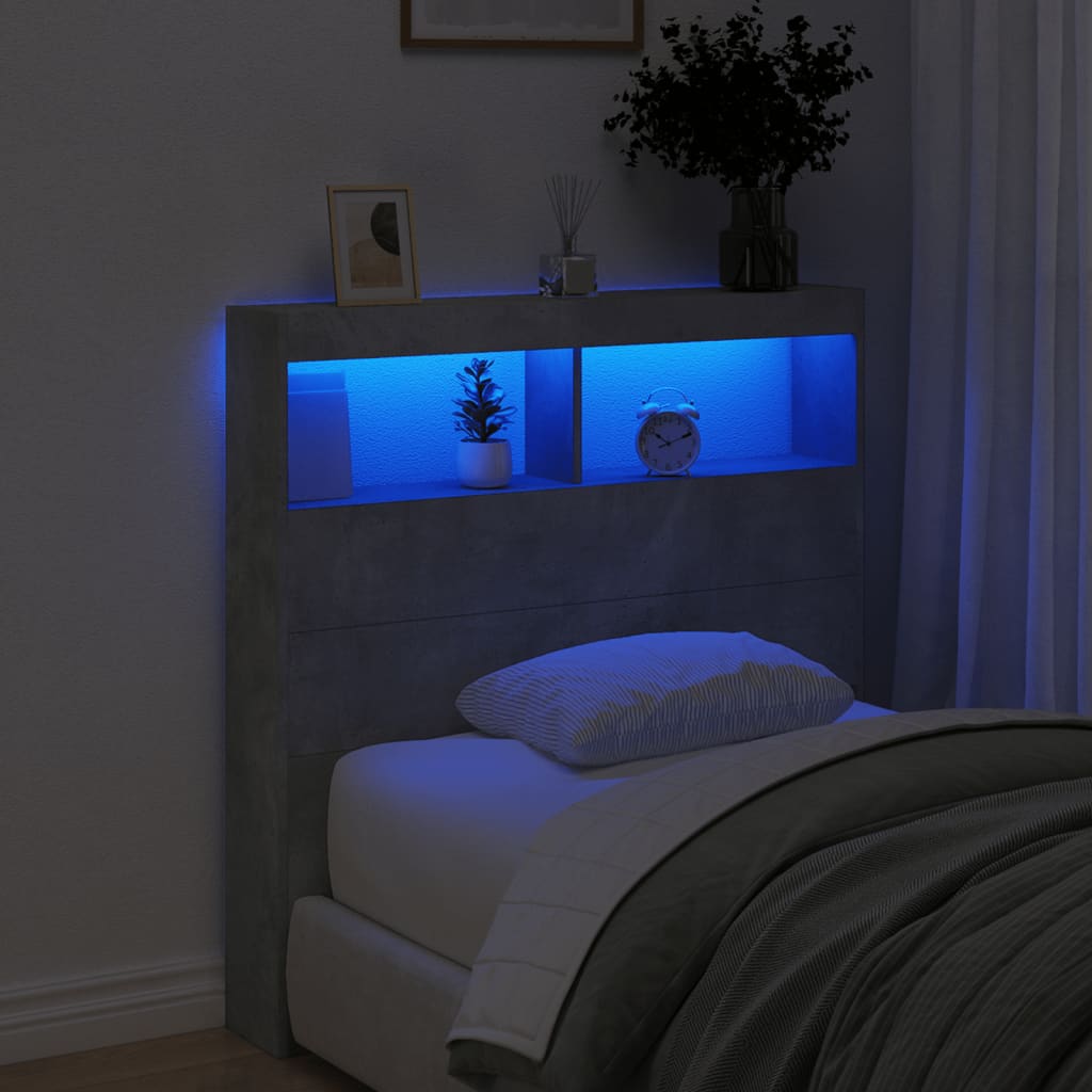 vidaXL Headboard Cabinet with LED Concrete Grey 100x17x102 cm 4