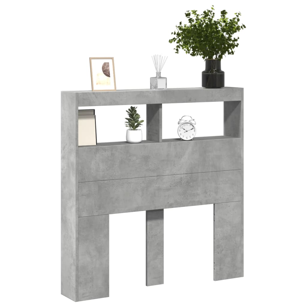 vidaXL Headboard Cabinet with LED Concrete Grey 100x17x102 cm 5