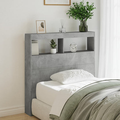vidaXL Headboard Cabinet with LED Concrete Grey 100x17x102 cm 1