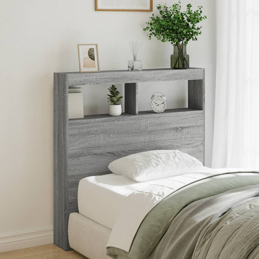 vidaXL Headboard Cabinet with LED Grey Sonoma 100x17x102 cm 1