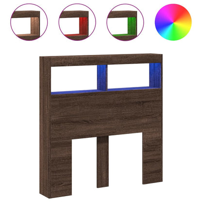 vidaXL Headboard Cabinet with LED Brown Oak 100x17x102 cm 2