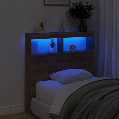 vidaXL Headboard Cabinet with LED Brown Oak 100x17x102 cm 4