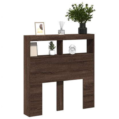 vidaXL Headboard Cabinet with LED Brown Oak 100x17x102 cm 5