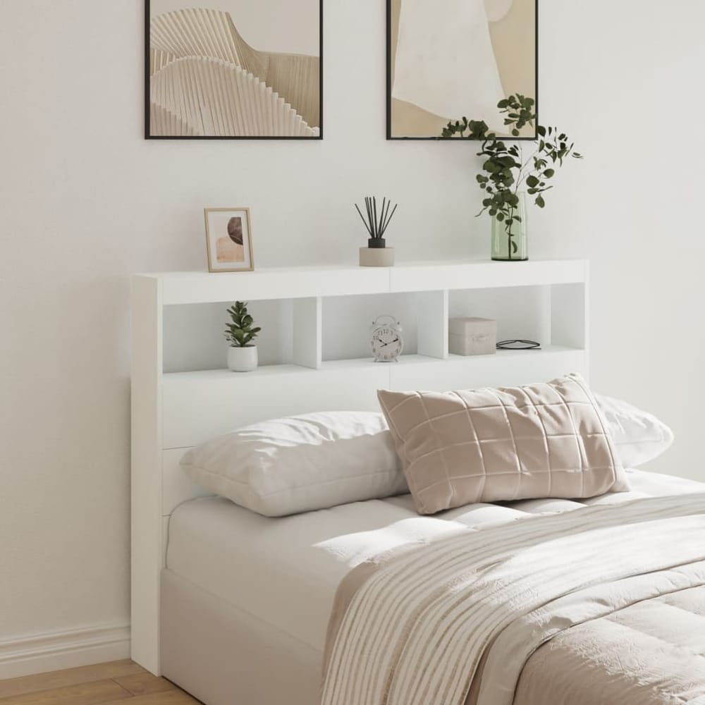 Headboard Cabinet with LED 140 x 17 x 102 cm White