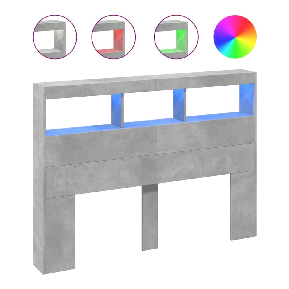 Headboard Cabinet with LED 140 x 17 x 102 cm Concrete grey