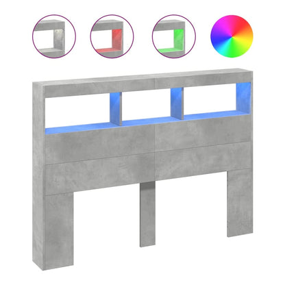 Headboard Cabinet with LED 140 x 17 x 102 cm Concrete grey