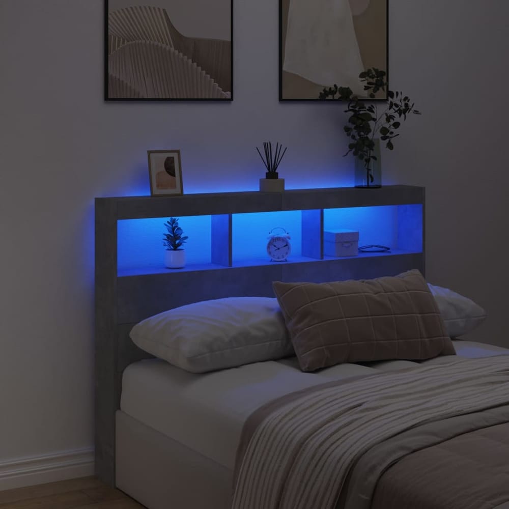 Headboard Cabinet with LED 140 x 17 x 102 cm Concrete grey