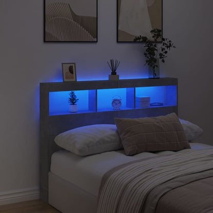 Headboard Cabinet with LED 140 x 17 x 102 cm Concrete grey