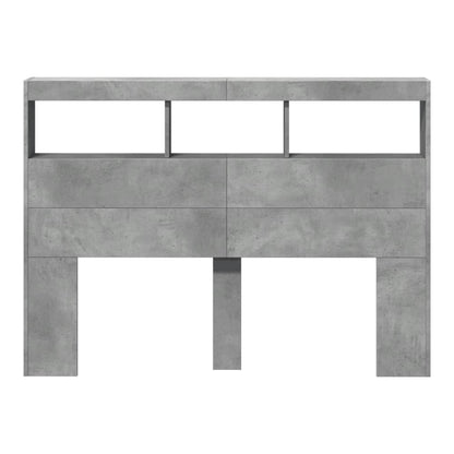 Headboard Cabinet with LED 140 x 17 x 102 cm Concrete grey
