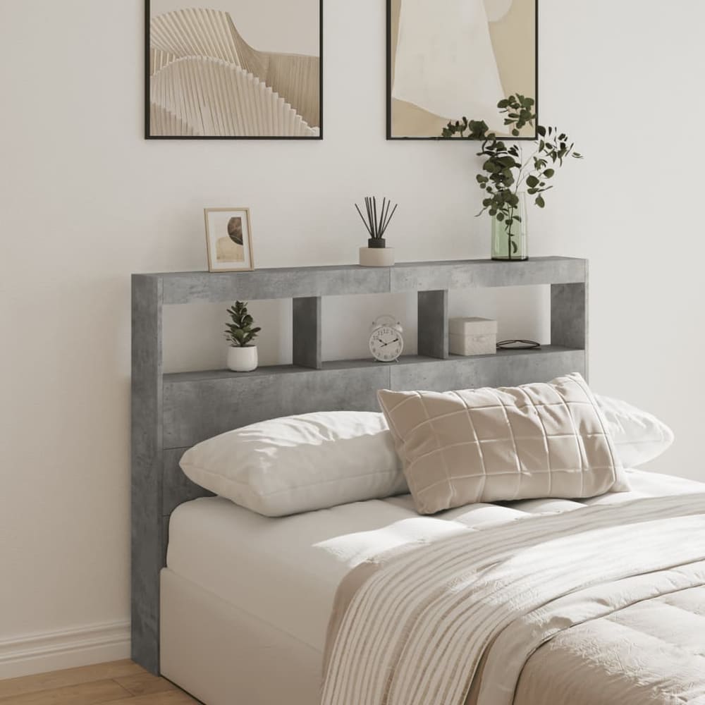 Headboard Cabinet with LED 140 x 17 x 102 cm Concrete grey