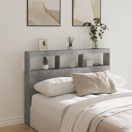 vidaXL Headboard Cabinet with LED Concrete Grey 140x17x102 cm 1