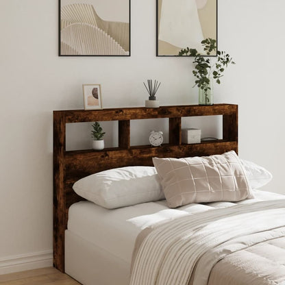 Headboard Cabinet with LED 140 x 17 x 102 cm Smoked oak