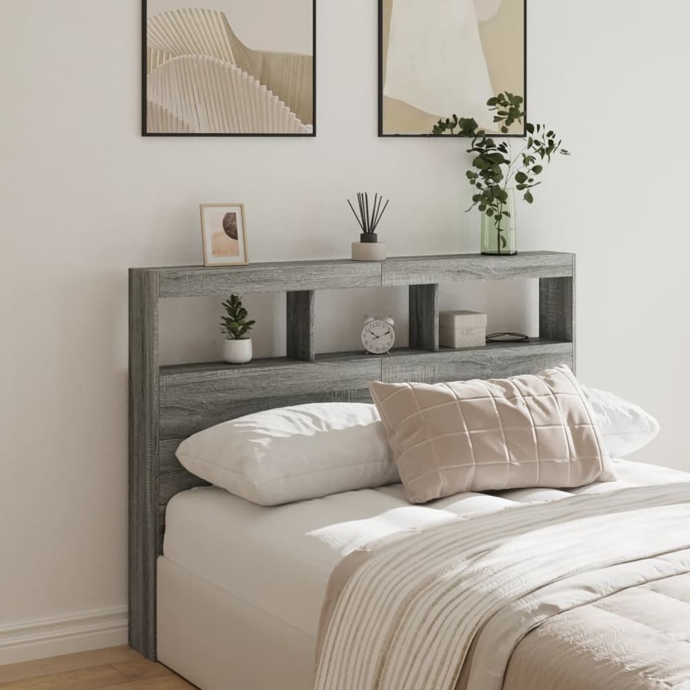 Headboard Cabinet with LED 140 x 17 x 102 cm Grey sonoma