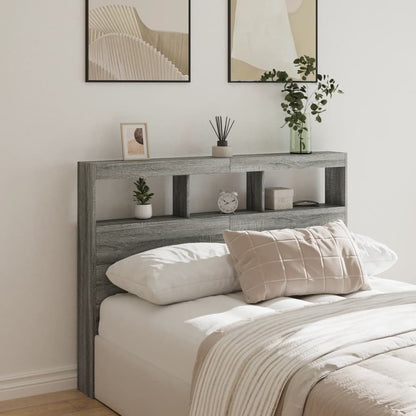 Headboard Cabinet with LED 140 x 17 x 102 cm Grey sonoma