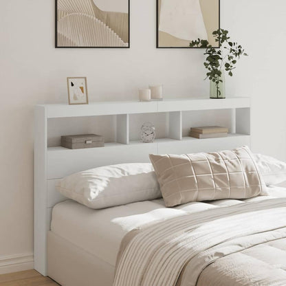 Headboard Cabinet with LED 160 x 17 x 102 cm White