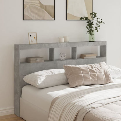 Headboard Cabinet with LED 160 x 17 x 102 cm Concrete grey