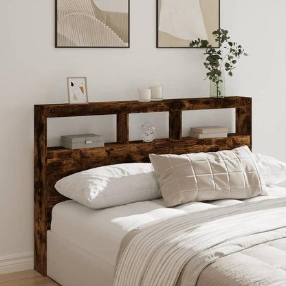 Headboard Cabinet with LED 160 x 17 x 102 cm Smoked oak