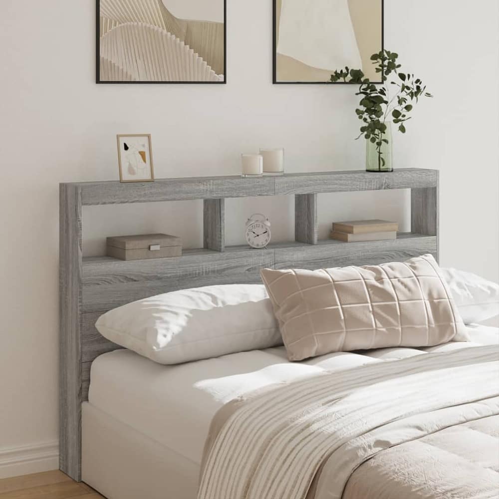Headboard Cabinet with LED 160 x 17 x 102 cm Grey sonoma