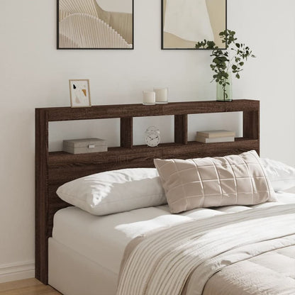 Headboard Cabinet with LED 160 x 17 x 102 cm Brown oak