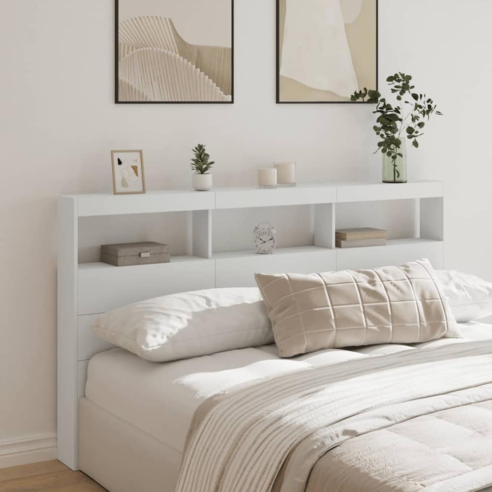 Headboard Cabinet with LED 180 x 17 x 102 cm White