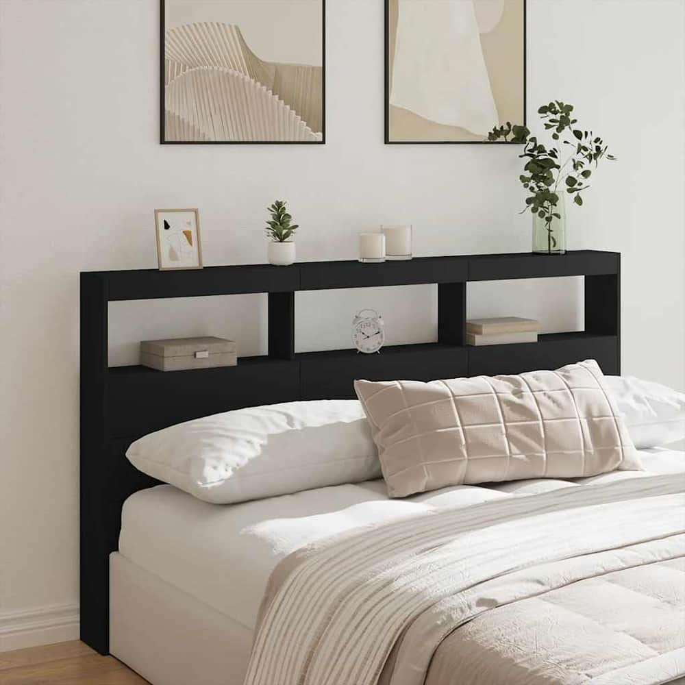 Headboard Cabinet with LED 180 x 17 x 102 cm Black